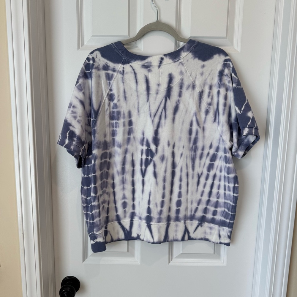 Gap - Short Sleeved Tie Dyed Crew Neck Sweatshirt Top - Large - Purple and White